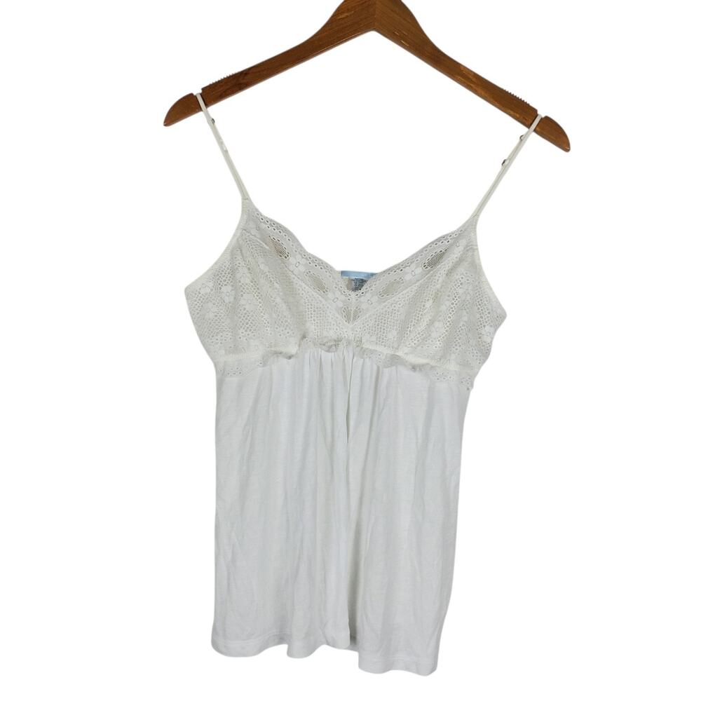 Eberjey Lace Cami Top Size L White Adjustable Strap Lounge Sleep Camisole